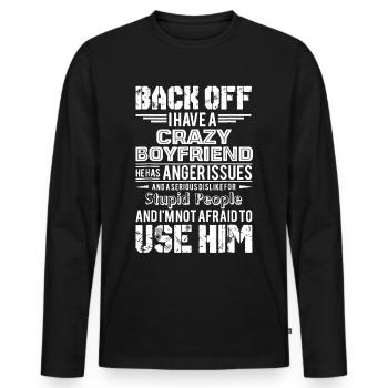 J'ai un petit ami fou - T-shirt manches longues Premium bio Homme - noir - Devant - Nico (187cm)