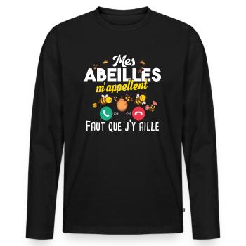 Abeille abeilles. Apiculture apiculteur humour - T-shirt manches longues Premium bio Homme - noir - Devant - Nico (187cm)