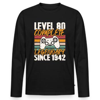 Niveau 80 Complet Vintage Anniversaire 80 Ans - T-shirt manches longues Premium bio Homme - noir - Devant - Nico (187cm)