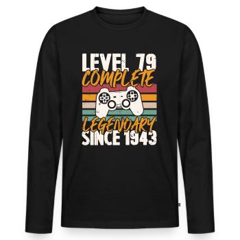 Niveau 79 Complet Vintage Anniversaire 79 Ans - T-shirt manches longues Premium bio Homme - noir - Devant - Nico (187cm)