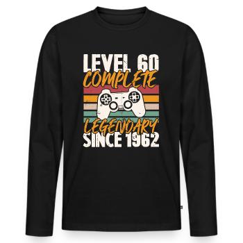 Niveau 60 Complet Vintage Anniversaire 60 Ans - T-shirt manches longues Premium bio Homme - noir - Devant - Nico (187cm)
