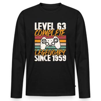 Niveau 63 Complet Vintage Anniversaire 63 Ans - T-shirt manches longues Premium bio Homme - noir - Devant - Nico (187cm)