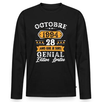Cadeau D'anniversaire 28 Ans Octobre 1994 Rétro - T-shirt manches longues Premium bio Homme - noir - Devant - Nico (187cm)
