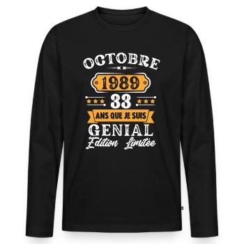 Cadeau D'anniversaire 33 Ans Octobre 1989 Rétro - T-shirt manches longues Premium bio Homme - noir - Devant - Nico (187cm)