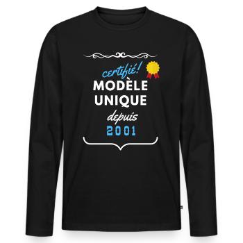certifié modèle unique depuis 2001 - T-shirt manches longues Premium bio Homme - noir - Devant - Nico (187cm)