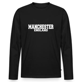 Manchester - Men's Premium Organic Long Sleeve Shirt - black - Front - Nico (187cm)