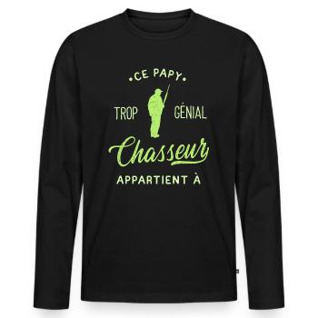 Papy Chasseur [Personnalisé] Chasse Grand Père - T-shirt manches longues Premium bio Homme - noir - Devant - Nico (187cm)