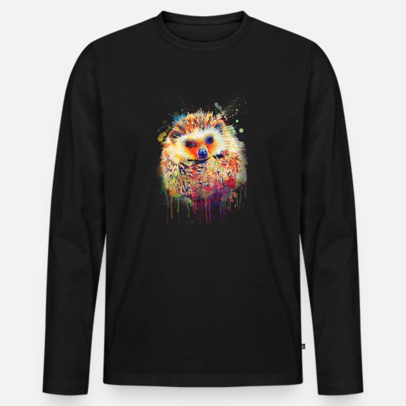 Igel handgezeichnet - Männer Premium Bio Langarmshirt - Schwarz