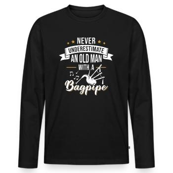 Cornemuse Grand-père Cornemuse Retraité Instrument de musique - T-shirt manches longues Premium bio Homme - noir - Devant - Nico (187cm)