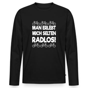 Man erlebt mich selten Radlos | Rad - Männer Premium Bio Langarmshirt - Schwarz - Vorne - Nico (187cm)