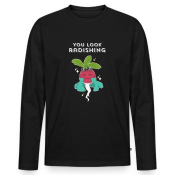 Végétalien drôle, tu as l'air radieux, amour-propre, nourriture - T-shirt manches longues Premium bio Homme - noir - Devant - Nico (187cm)
