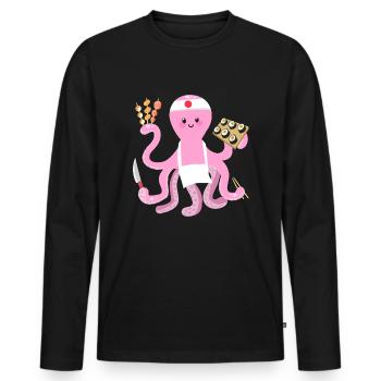 Kraken-Sushi-Chef, Kraken-Hemd, niedliche Krake - Männer Premium Bio Langarmshirt - Schwarz - Vorne - Nico (187cm)