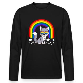 Gay Pride Rainbow Wolf LGBT - T-shirt manches longues Premium bio Homme - noir - Devant - Nico (187cm)