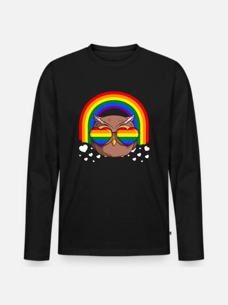 LGBT Rainbow Gay Pride Owl - Men's Premium Organic Long Sleeve Shirt - black