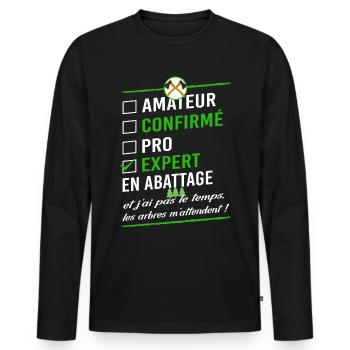 Bûcheron - Élagueur - Cadeau humour et drôle - T-shirt manches longues Premium bio Homme - noir - Devant - Nico (187cm)