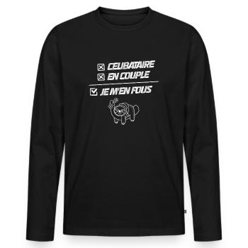 Tee shirt pas envie humour je m en fous - T-shirt manches longues Premium bio Homme - noir - Devant - Nico (187cm)