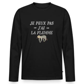 Tee shirt je peux pas j ai la flemme - T-shirt manches longues Premium bio Homme - noir - Devant - Nico (187cm)