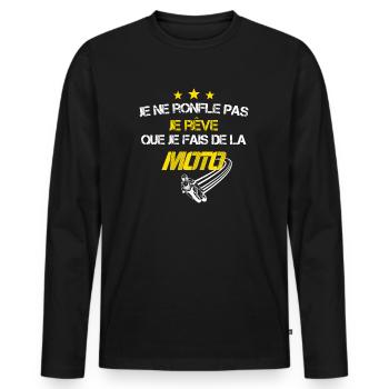 je ronfle pas je fais de la moto cadeau humour - T-shirt manches longues Premium bio Homme - noir - Devant - Nico (187cm)