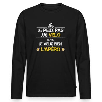 Je peux pas j ai vélo humour - T-shirt manches longues Premium bio Homme - noir - Devant - Nico (187cm)