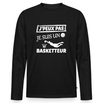 J peux pas j ai basket - T-shirt manches longues Premium bio Homme - noir - Devant - Nico (187cm)