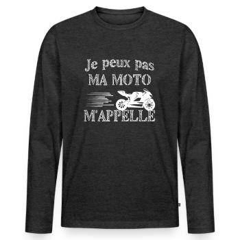 Je peux pas j ai moto - T-shirt manches longues Premium bio Homme - anthracite chiné - Devant - Nico (187cm)