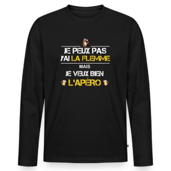 Je peux pas j ai la flemme - T-shirt manches longues Premium bio Homme - noir - Devant - Nico (187cm)