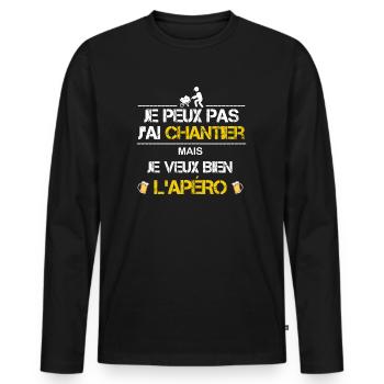 Je peux pas j ai chantier humour texte - T-shirt manches longues Premium bio Homme - noir - Devant - Nico (187cm)