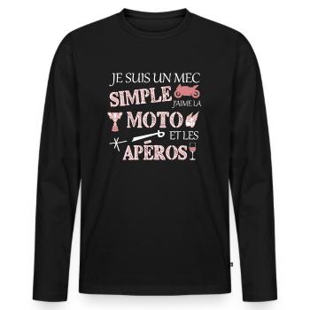 un mec simple moto humour - T-shirt manches longues Premium bio Homme - noir - Devant - Nico (187cm)
