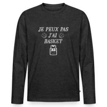je peux pas j ai basket - T-shirt manches longues Premium bio Homme - anthracite chiné - Devant - Nico (187cm)