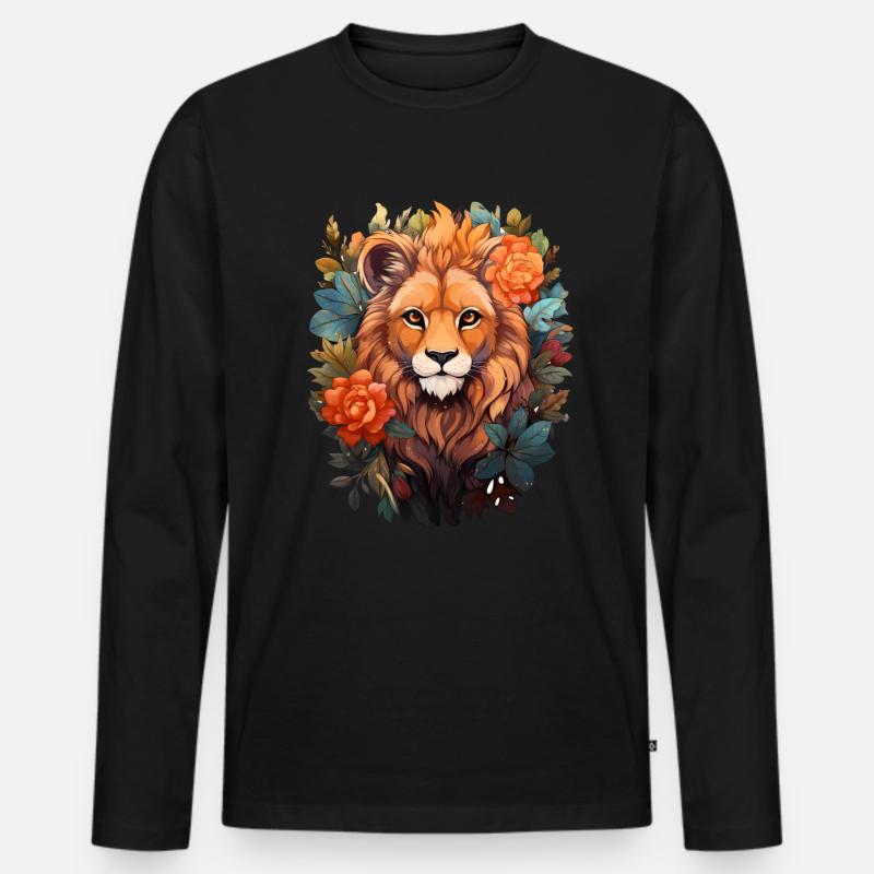 Löwe - Männer Premium Bio Langarmshirt - Schwarz