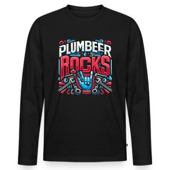 Blague plombier qui aime la bière rock urbain - T-shirt manches longues Premium bio Homme - noir - Devant - Nico (187cm)
