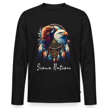 Sioux Nation Eagle Bison Dreamcatcher T Shirt - Männer Premium Bio Langarmshirt - Schwarz - Vorne - Nico (187cm)