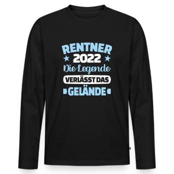 Rentner 2022 Die Legende verlässt das Gelände - Männer Premium Bio Langarmshirt - Schwarz - Vorne - Nico (187cm)
