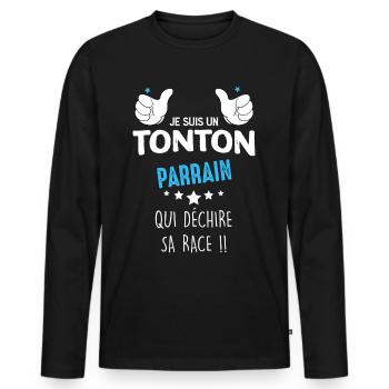 Tonton Parrain Le meilleur des Meilleurs - T-shirt manches longues Premium bio Homme - noir - Devant - Nico (187cm)