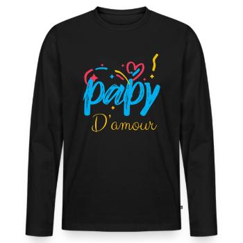 Mon Papy D'Amour Je Peux Compter Sur Lui - T-shirt manches longues Premium bio Homme - noir - Devant - Nico (187cm)