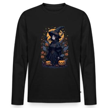 Nuit envoûtante : Sorcière noire d’Halloween - T-shirt manches longues Premium bio Homme - noir - Devant - Nico (187cm)