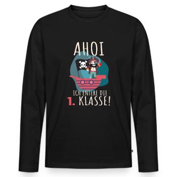 Einschulung kleiner Pirat 1. Klasse 1. Schuljahr - Männer Premium Bio Langarmshirt - Schwarz - Vorne - Nico (187cm)