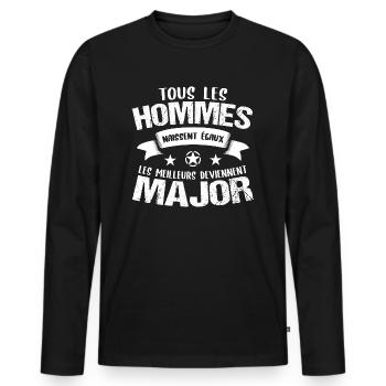 Grade major cadeau drôle militaire armée - T-shirt manches longues Premium bio Homme - noir - Devant - Nico (187cm)
