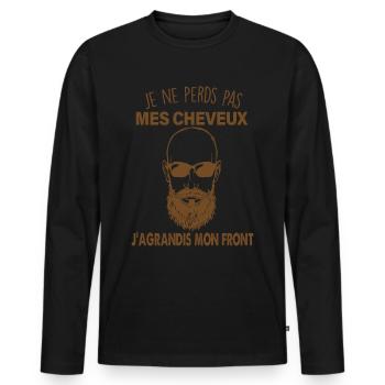 Homme sans cheveux citation chauve chauve - T-shirt manches longues Premium bio Homme - noir - Devant - Nico (187cm)