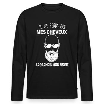 Homme chauve j'agrandis mon front - T-shirt manches longues Premium bio Homme - noir - Devant - Nico (187cm)