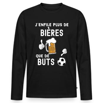 Bière foot et but cadeau apéro humour - T-shirt manches longues Premium bio Homme - noir - Devant - Nico (187cm)