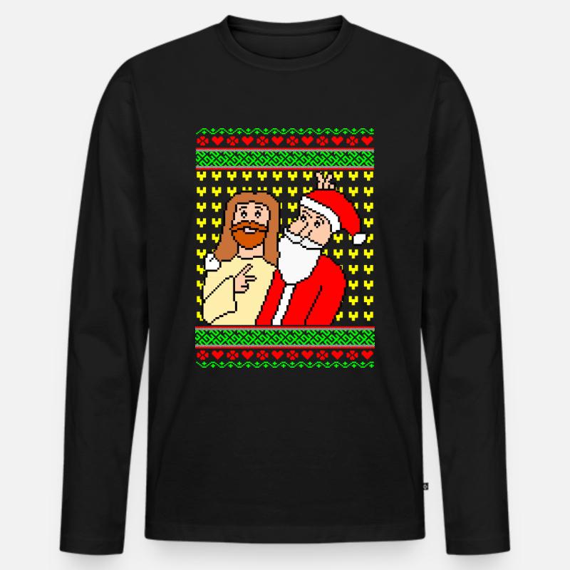 Jesus Santa Gemeinsam Xmas - Männer Premium Bio Langarmshirt - Schwarz
