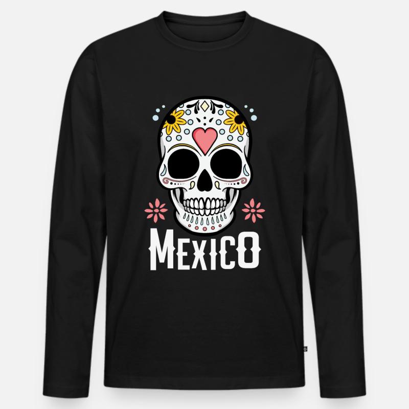 Sugar Skull Mexiko - Männer Premium Bio Langarmshirt - Schwarz