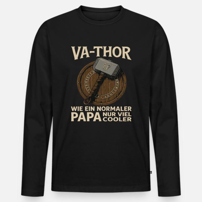 VA-THOR – Papa Design mit Mjölnir & Runen - Männer Premium Bio Langarmshirt - Schwarz