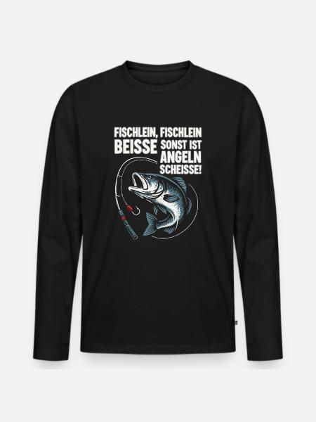 Fischlein beisse – Angel Spruch lustig - Maglia a manica lunga ecologica premium da uomo - nero