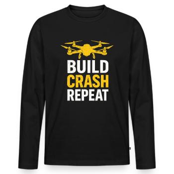 Build Crash Repeat – Drohnenpilot Spruch - Männer Premium Bio Langarmshirt - Schwarz - Vorne - Nico (187cm)