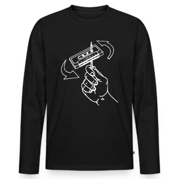 Casette Audio Rétro des années 80 - T-shirt manches longues Premium bio Homme - noir - Devant - Nico (187cm)