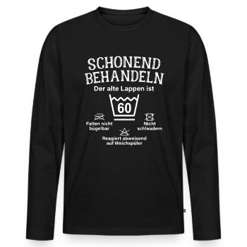 Schonend Behandeln - 60. Geburtstag - Der alte - Männer Premium Bio Langarmshirt - Schwarz - Vorne - Nico (187cm)