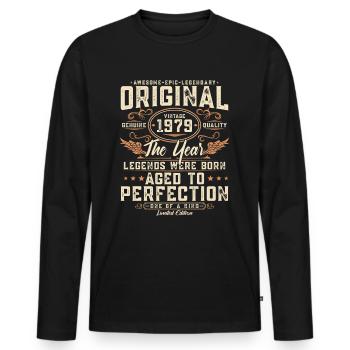 Original 1979 Vintage Born Cadeau d’anniversaire - T-shirt manches longues Premium bio Homme - noir - Devant - Nico (187cm)