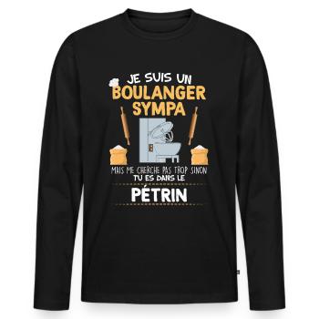 Boulanger humour pétrin cadeau profession - T-shirt manches longues Premium bio Homme - noir - Devant - Nico (187cm)